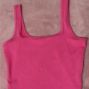 Hollister Ribbed Square Neck Tank - Bright Pink